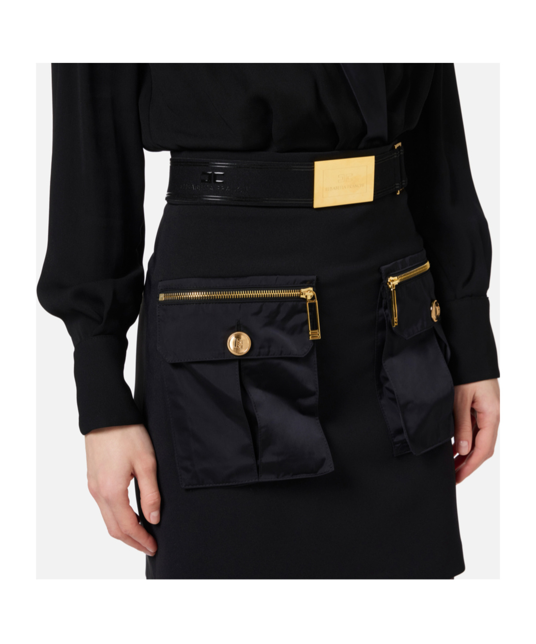 Elisabetta Franchi Wrap-design Cargo-pocket Mini Dress In Black
