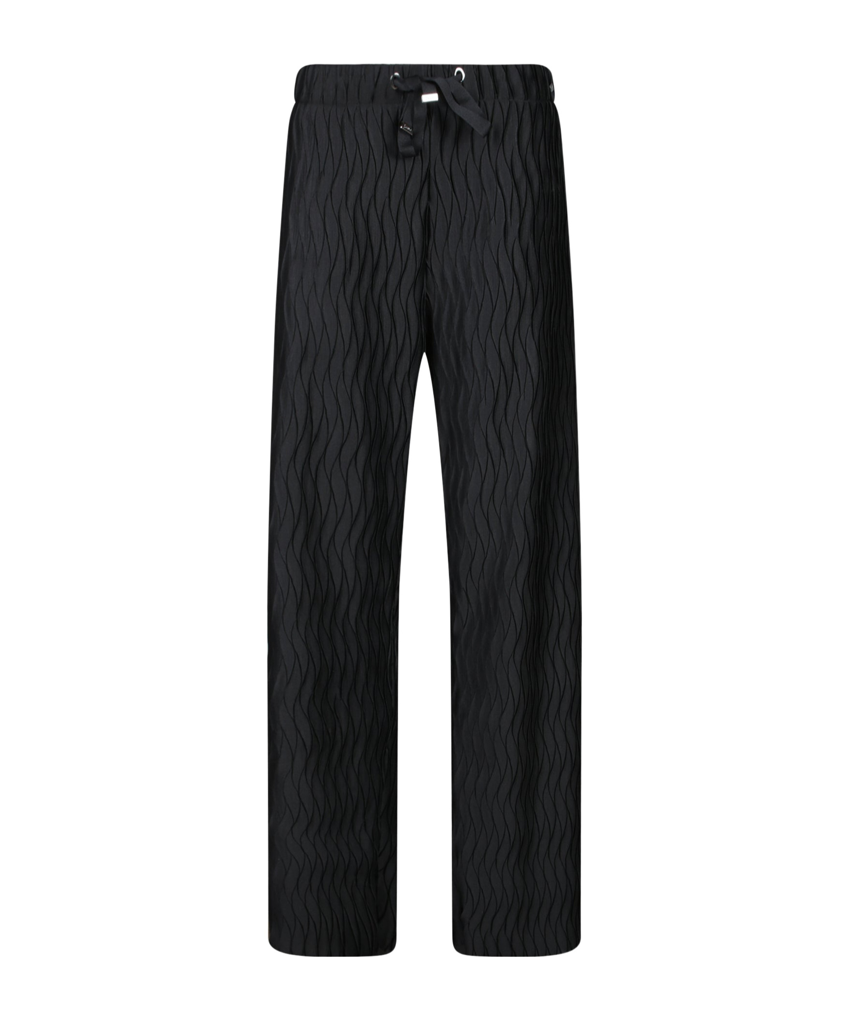 Herno Black Trousers With Wavy Pattern And Drawstring Waist In Black