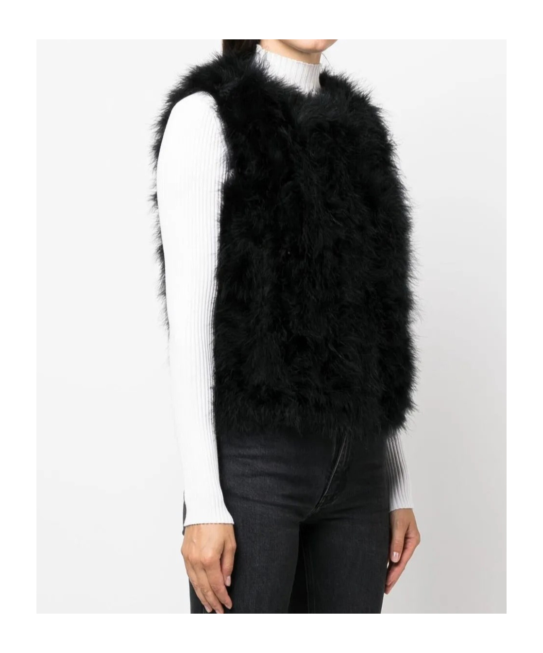 Yves Salomon Silk Feathered-finish Waistcoat In Black