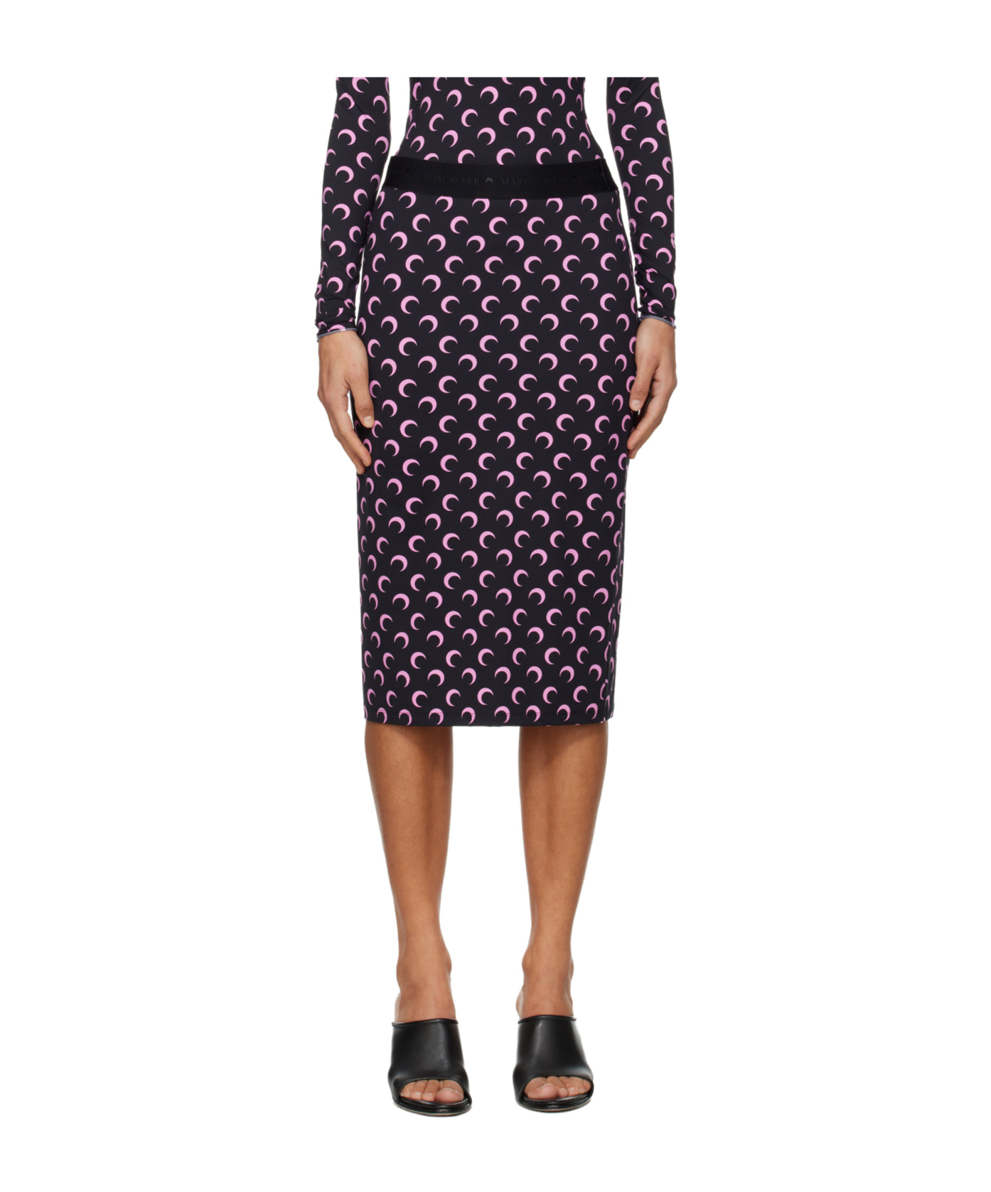 Marine Serre Black Moon Printed Jersey Midi Skirt In Multi