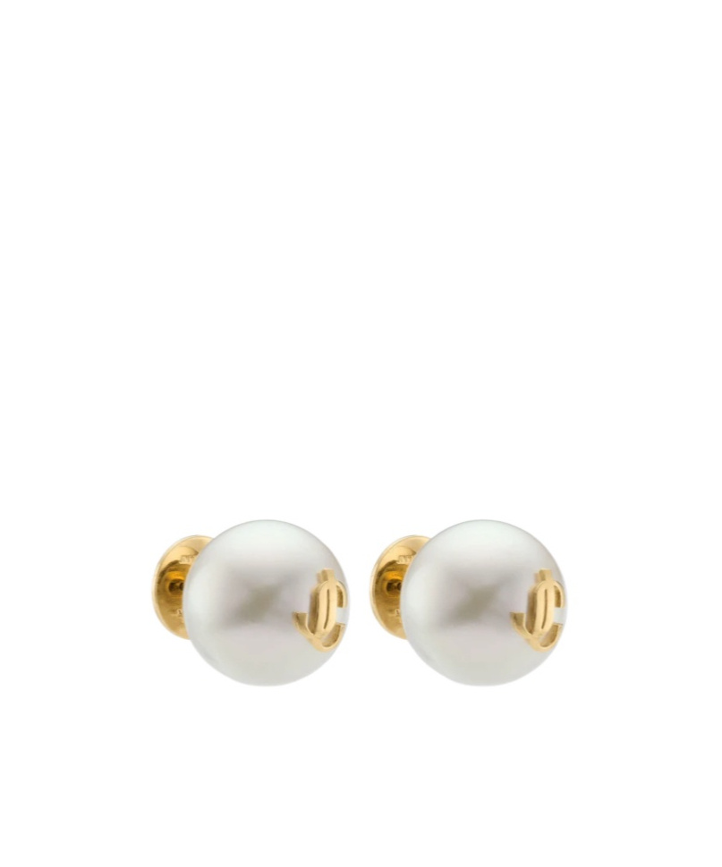 Jimmy Choo Logo Detailed Pearl Stud In White