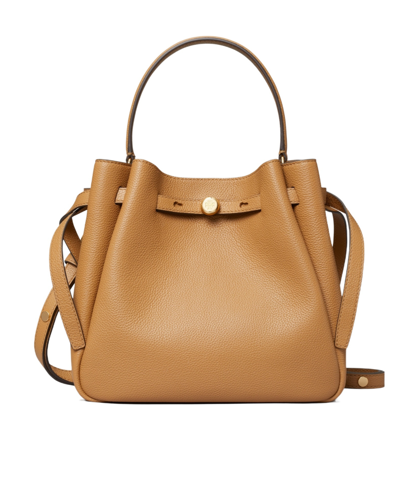 Tory Burch Textured Pebble Bucket Bag With Gold Hardware In Brown