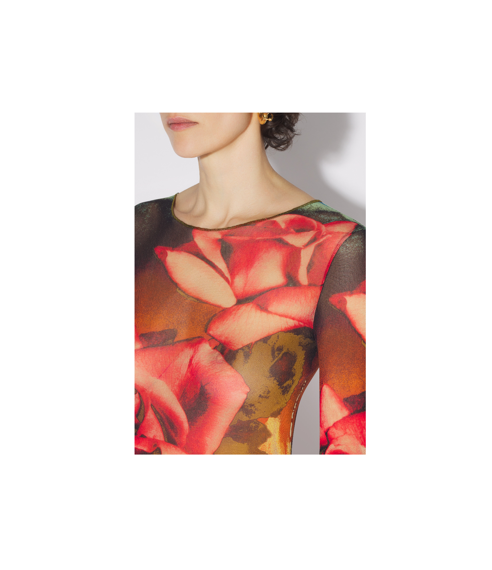 Shop Jean Paul Gaultier Rose-print Mesh Midi Dress In Multicolor