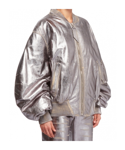 Attico Mirror-like Leather Anja Bomber With Vintage Effect In Gray