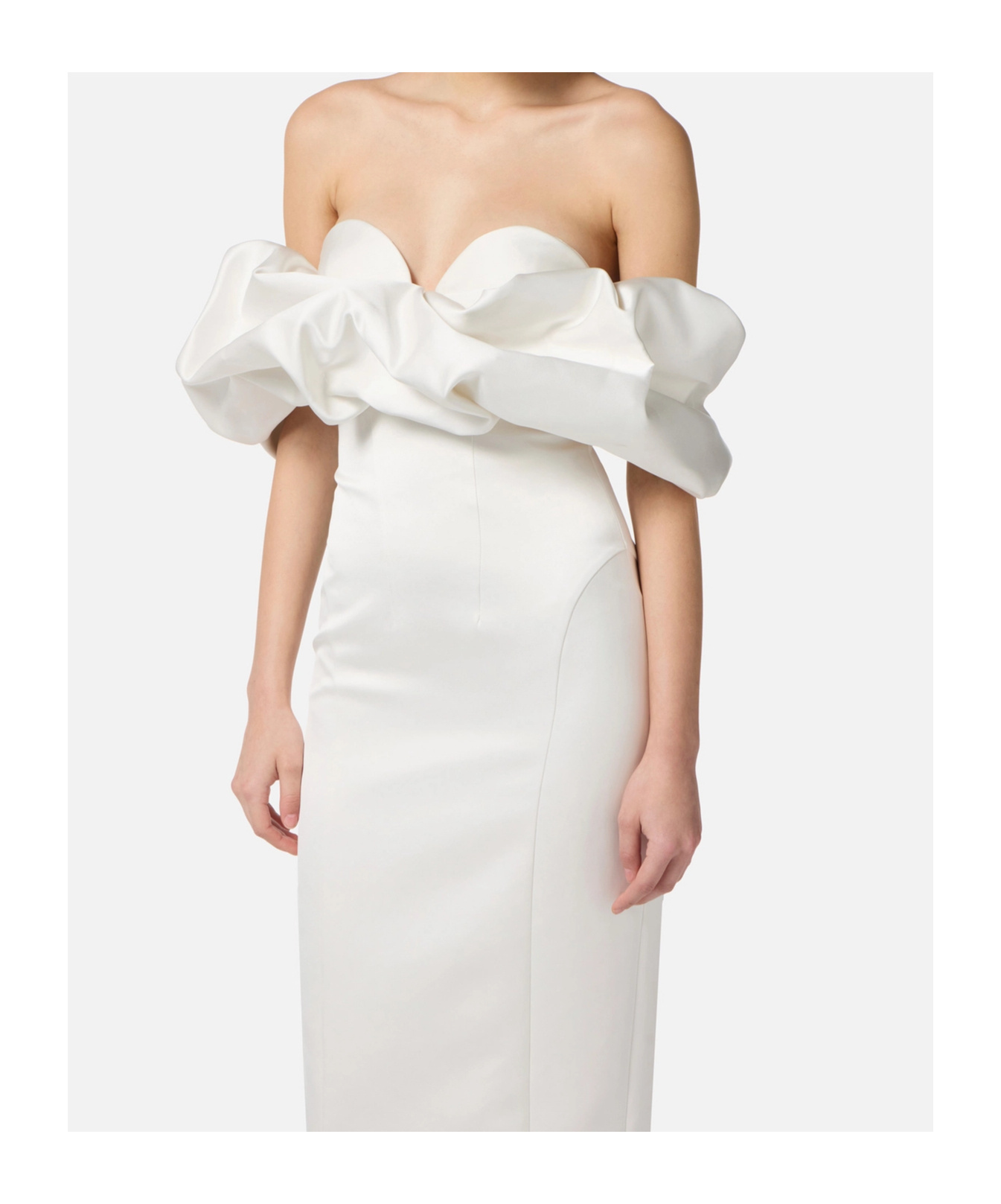 Elisabetta Franchi Dress In Duchess Satin With 3d Neckline In White