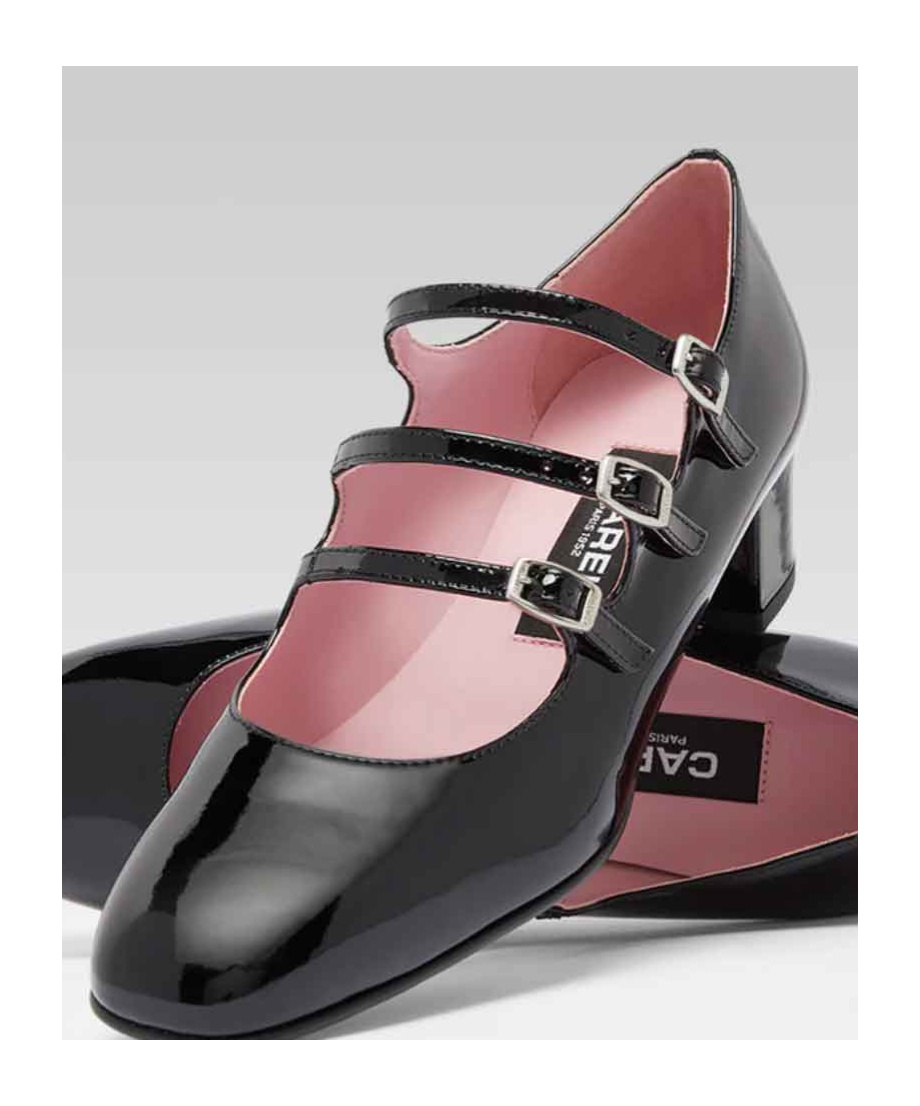 Carel Paris Kina' Black Mary Janes With Straps And Block Heel In Patent Leather