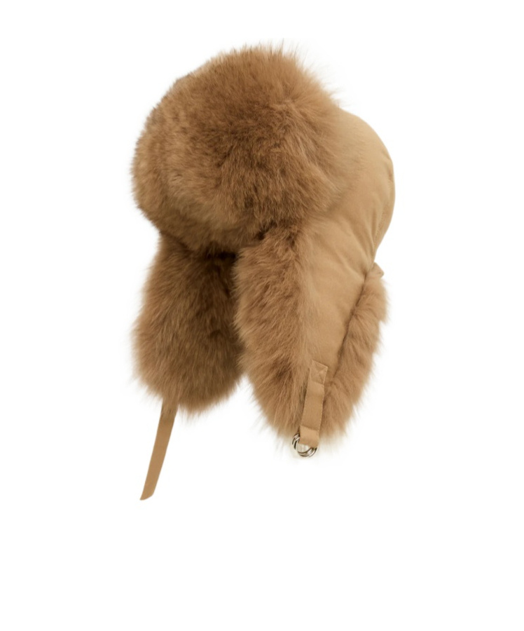 Yves Salomon Loro Piana Flannel And Fox Fur Ushanka In Brown