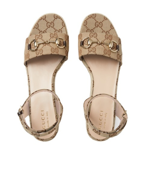 Gucci Lady Horsebit Gg Platform Espadrille Sandals In Beige/dark Brown