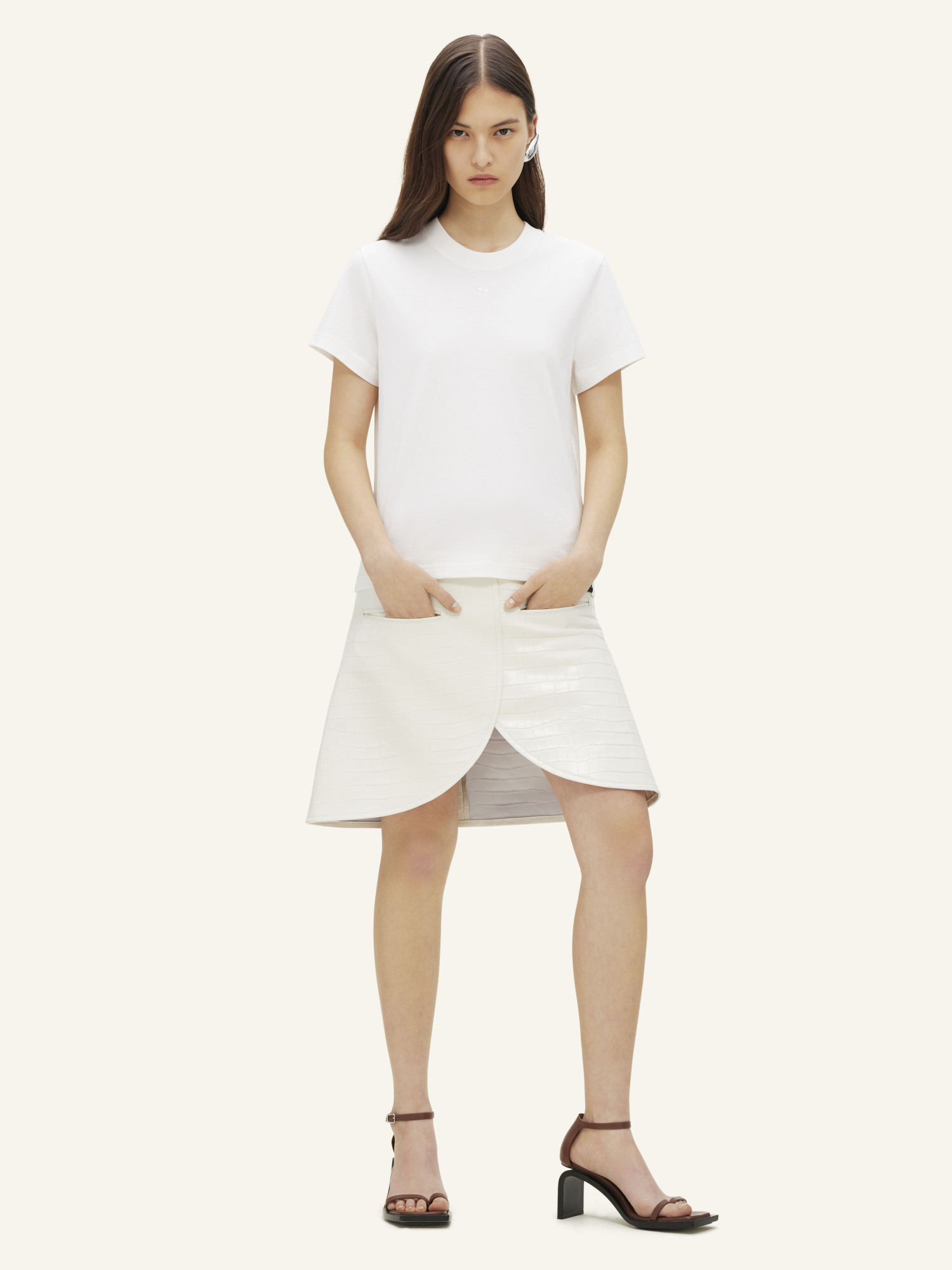 Courrèges Oval Alligator Printed Miniskirt In White
