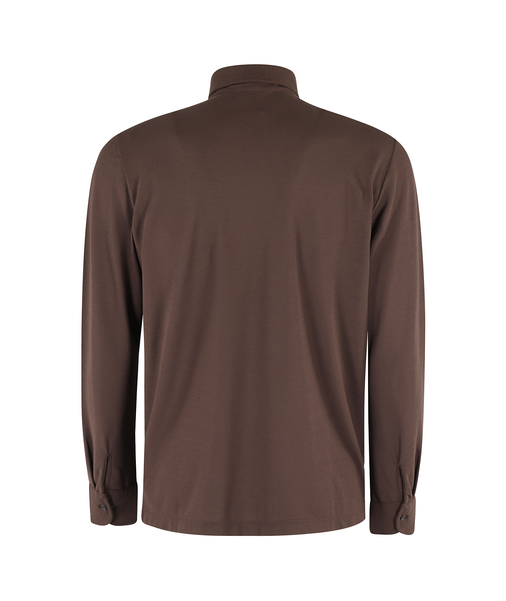 Zanone Brown Ice Cotton Long-sleeved Polo With Classic Collar In Brown