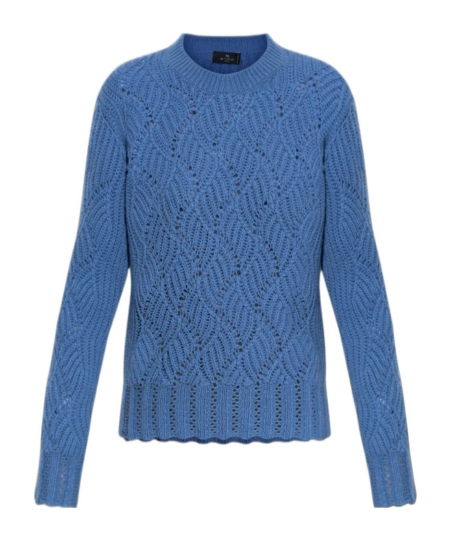Etro Textured Wave Pattern Knitwear Top With Scalloped Hem In Blue