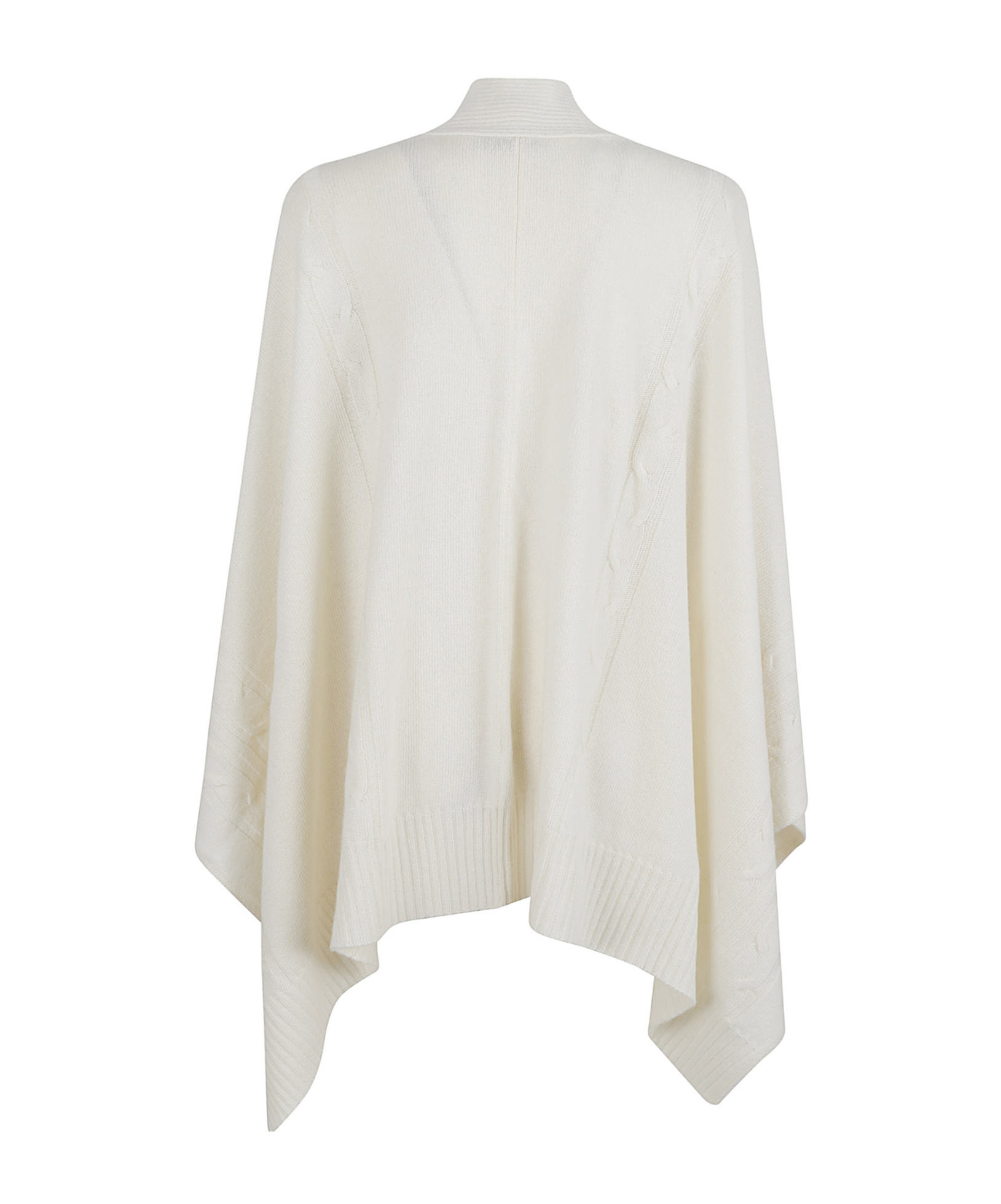 Ermanno Scervino Cozy Cable Knit Cape With Ribbed Hem In White