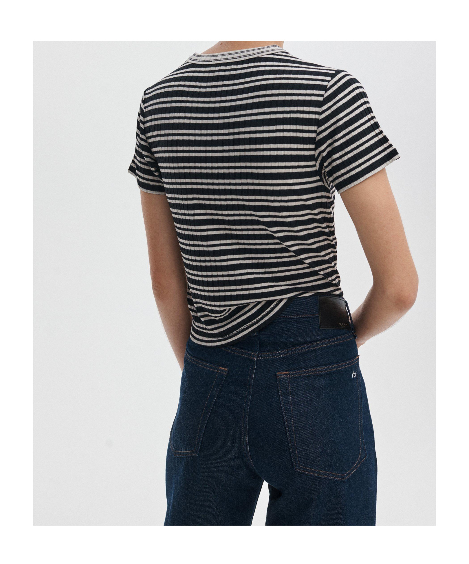 Rag & Bone Womens Luca Striped Stretch-woven T-shirt Ivybl In Gray