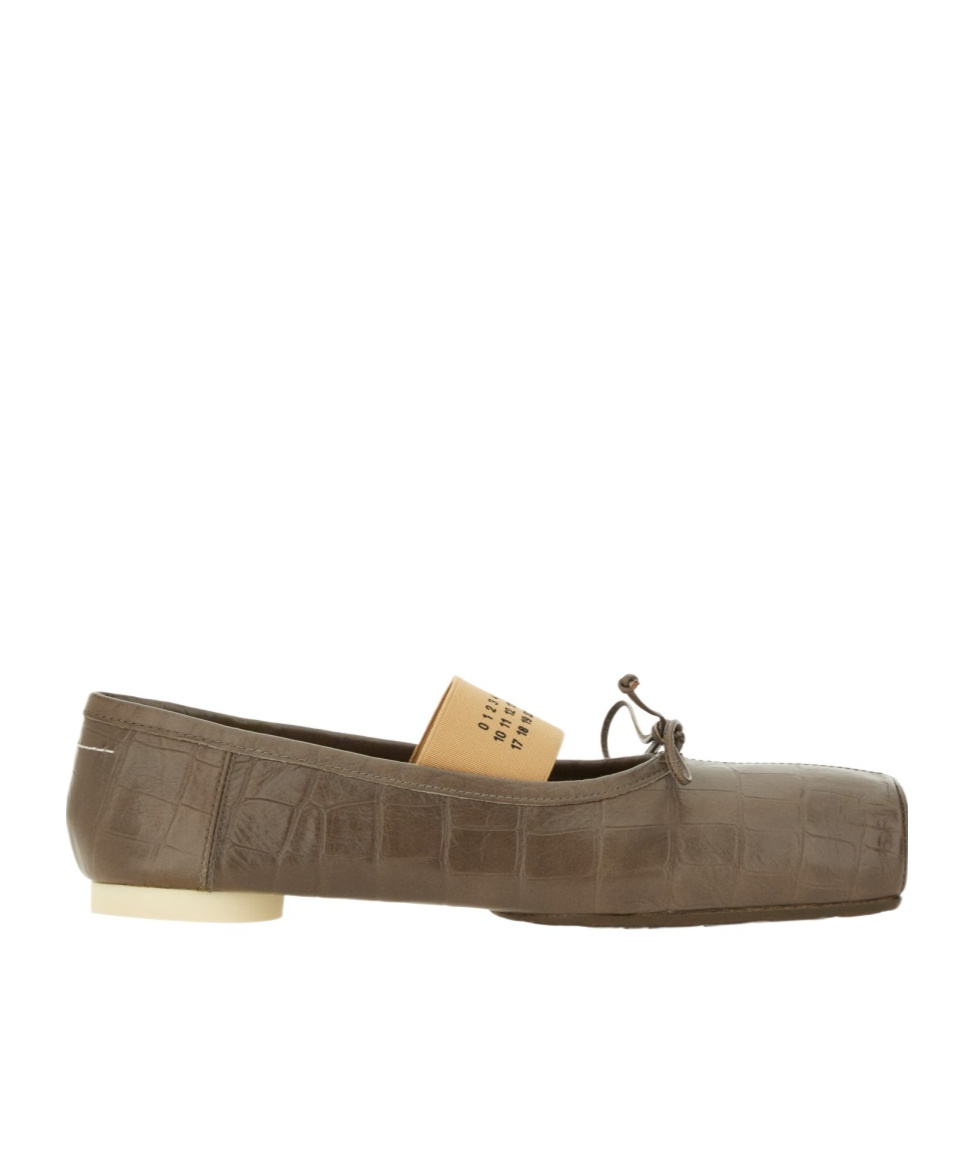 Mm6 Maison Margiela Crocodile-effect Leather Ballerina In Brown
