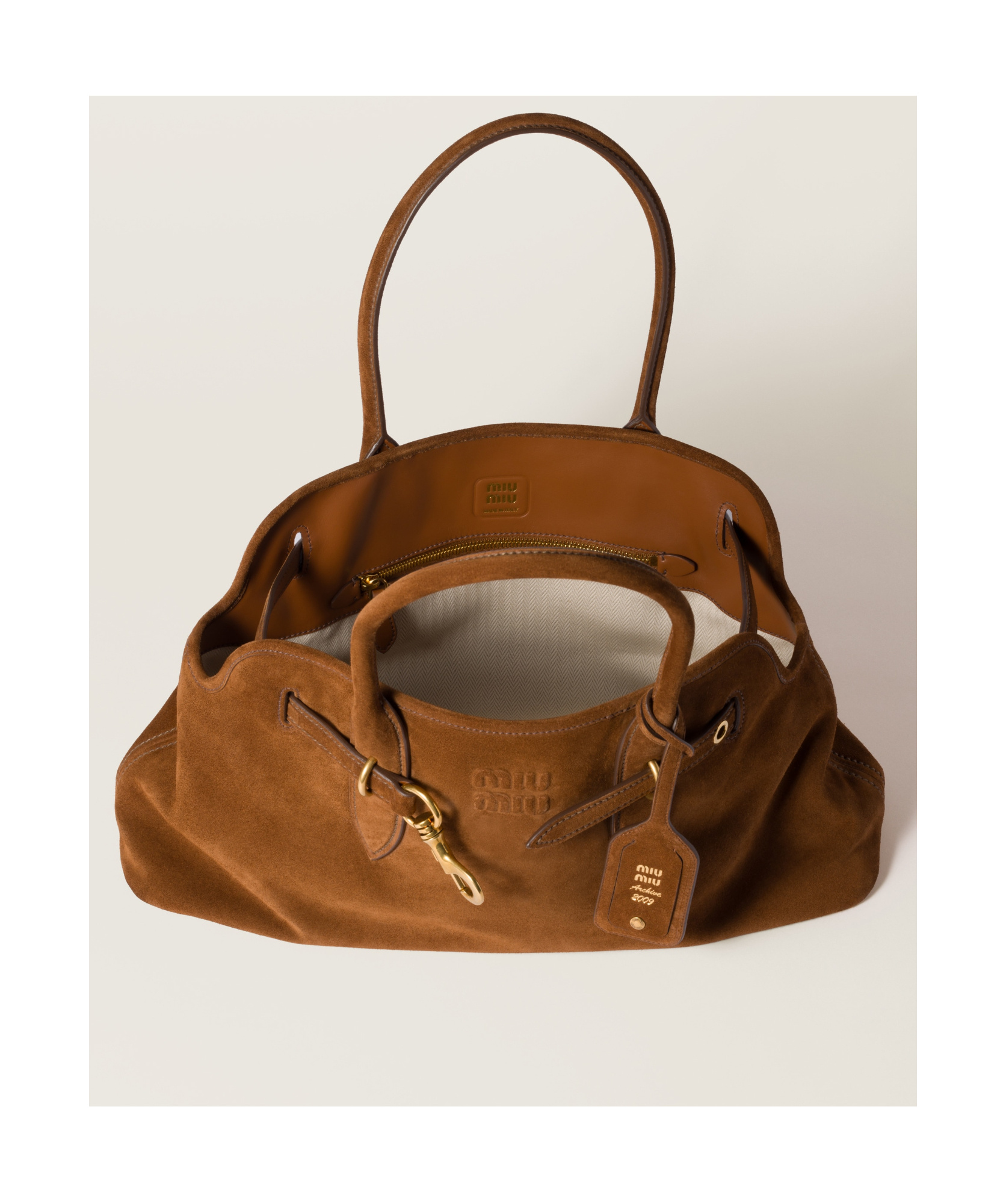 Miu Miu Suede Aventure Top-handle Bag In Oak
