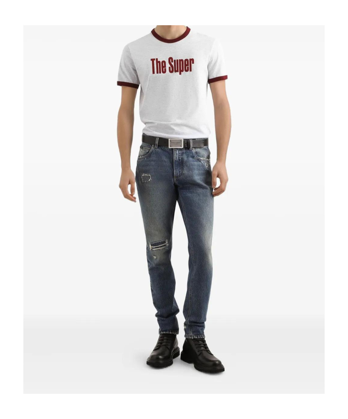 Dolce & Gabbana Distressed Logo-plaque Jeans In Multi