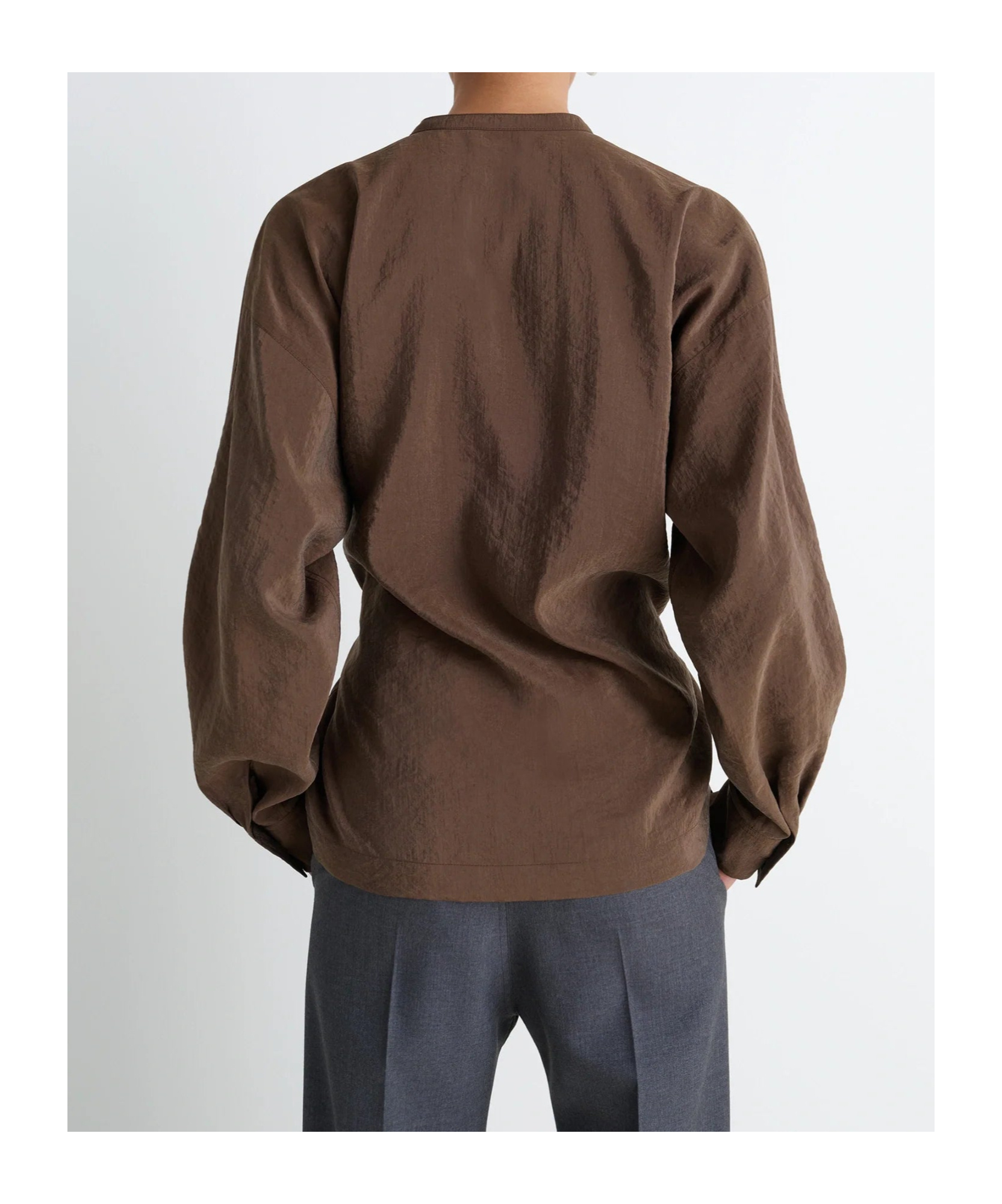 Lemaire Long-sleeved Twisted Straight Hem Shirt In Brown