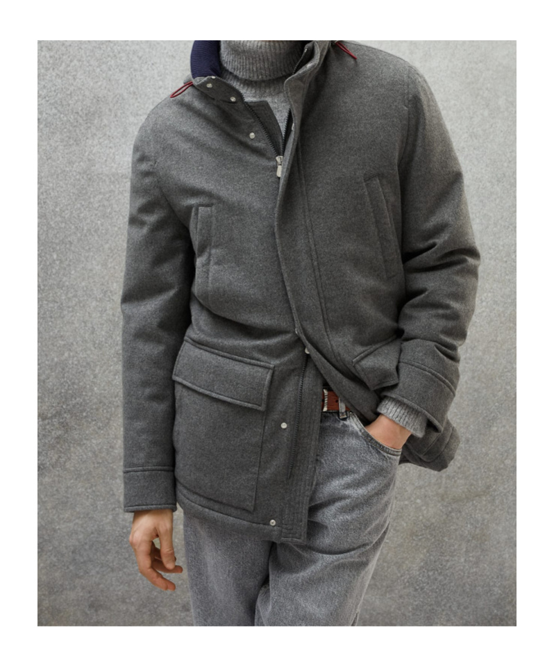 Brunello Cucinelli Hooded Padded-design Cashmere Coat In Gray