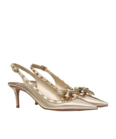 Valentino Garavani Rockstud Bow Slingback Pumps In Laminated Nappa Leather And 60mm Tone Studs Woman In Nude