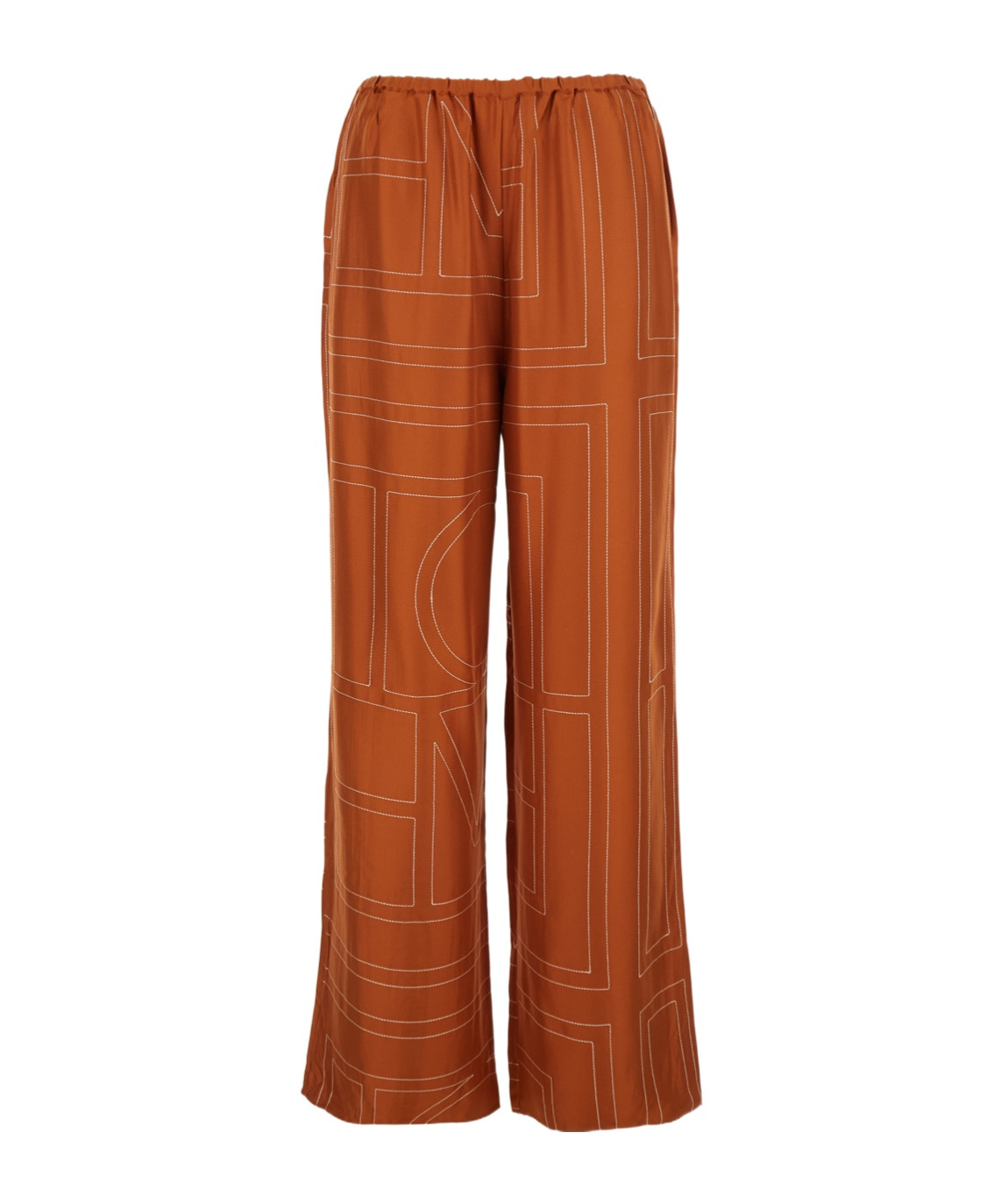 Totême Womens Contrast-stitch Silk Pyjama-style Bottoms Terracotta In Orange