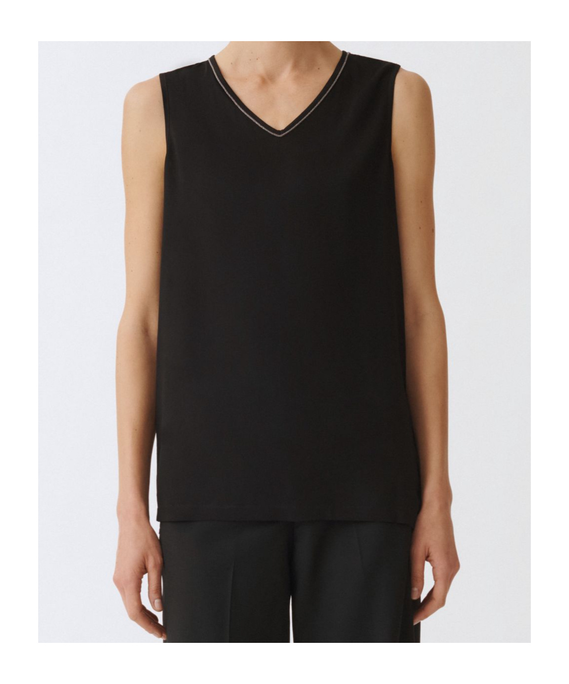 Shop Fabiana Filippi Sable' Filo Diamante V-neck Top In Black