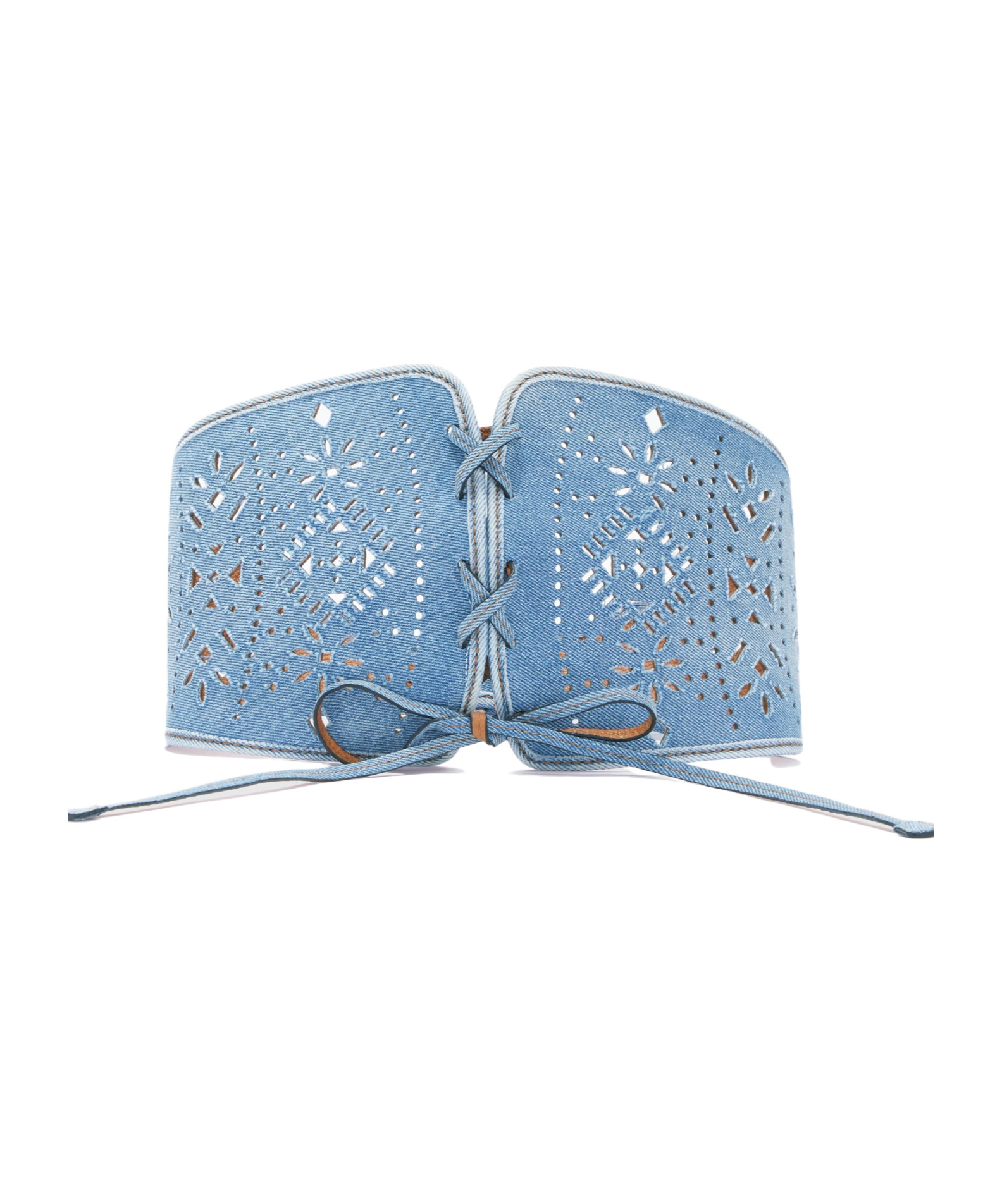 Ermanno Scervino Denim Corset With Laces And Geometric Carving
