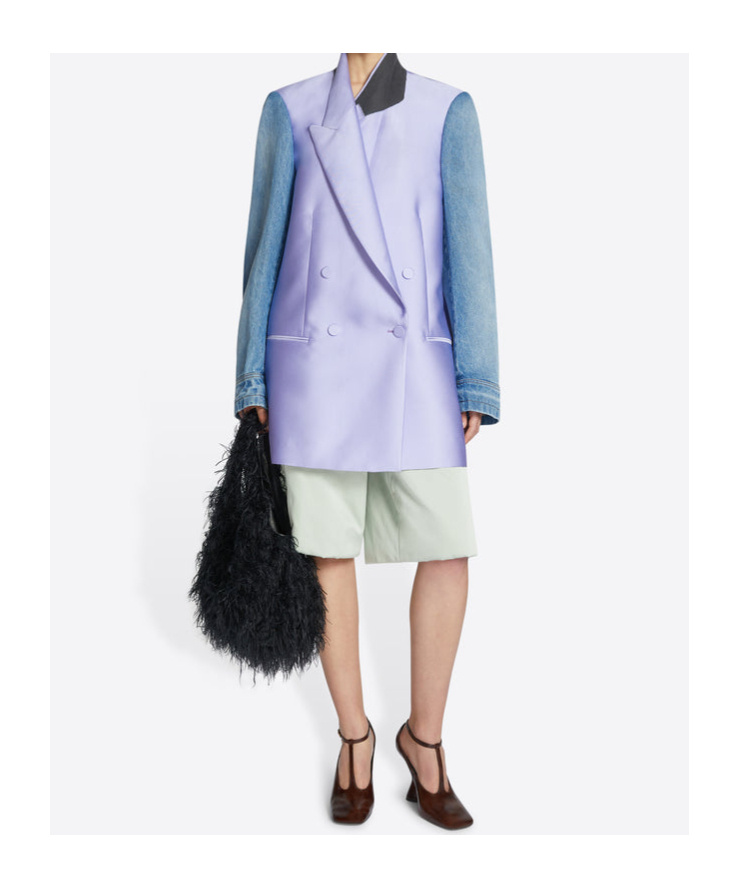 Dries Van Noten Denim Sleeved Buttoned Blazer In Blue