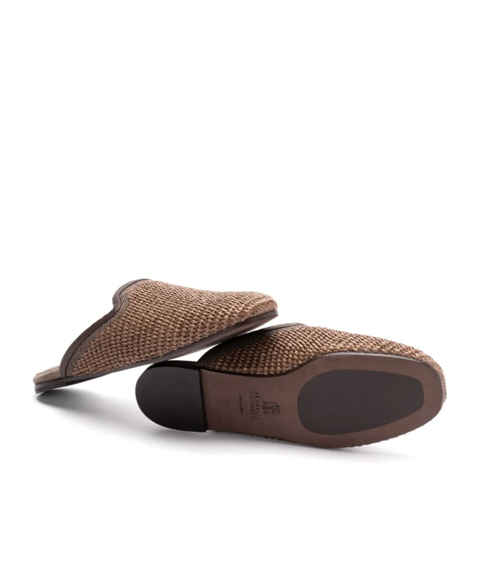 Brunello Cucinelli Woven Slippers In Brown