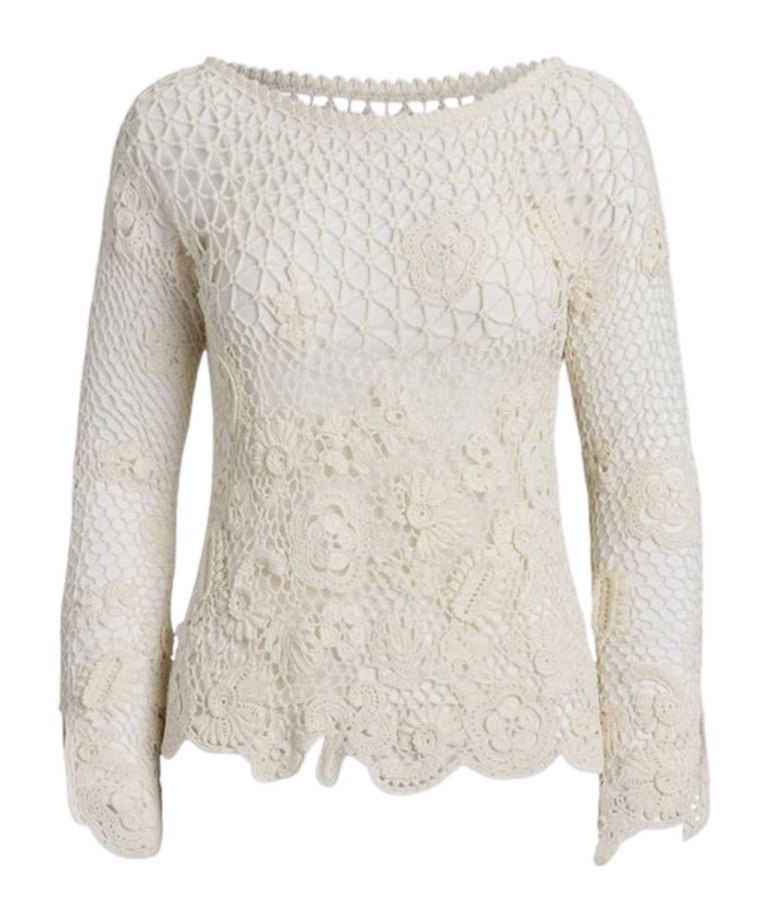 Shop Ralph Lauren Floral Crochet Dolman-sleeve Sweater In Cream