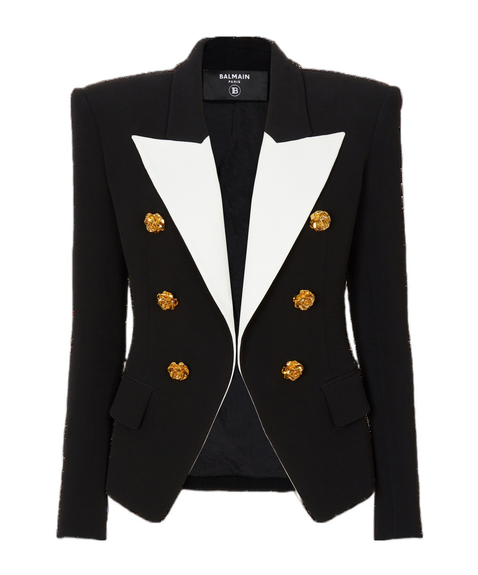 Shop Balmain Slim-fit Jacket With Roses Buttons In Black