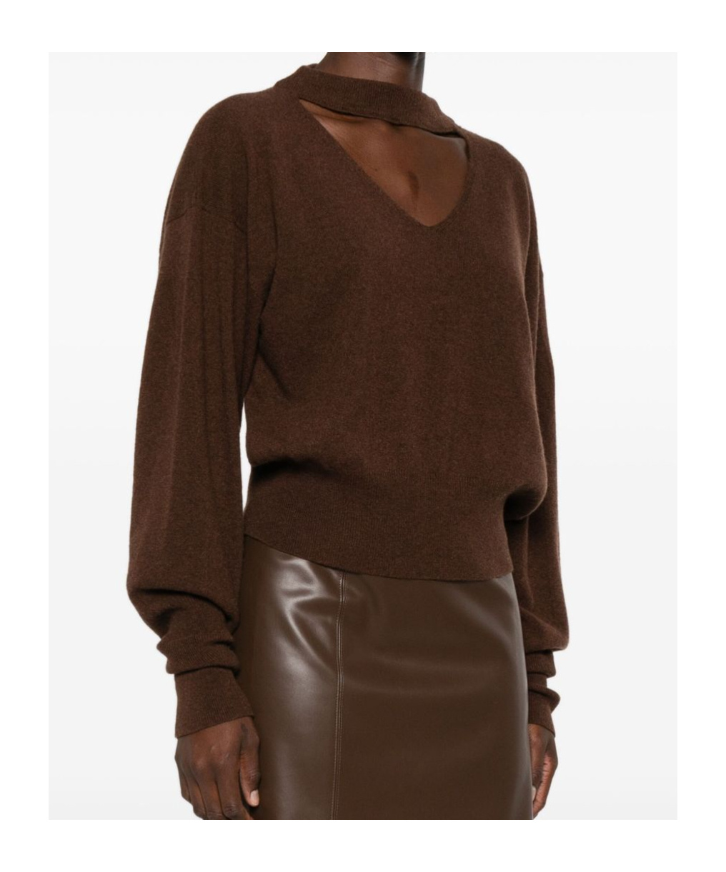 Federica Tosi Keyhole-neckline Balloon-sleeve Sweater In Brown