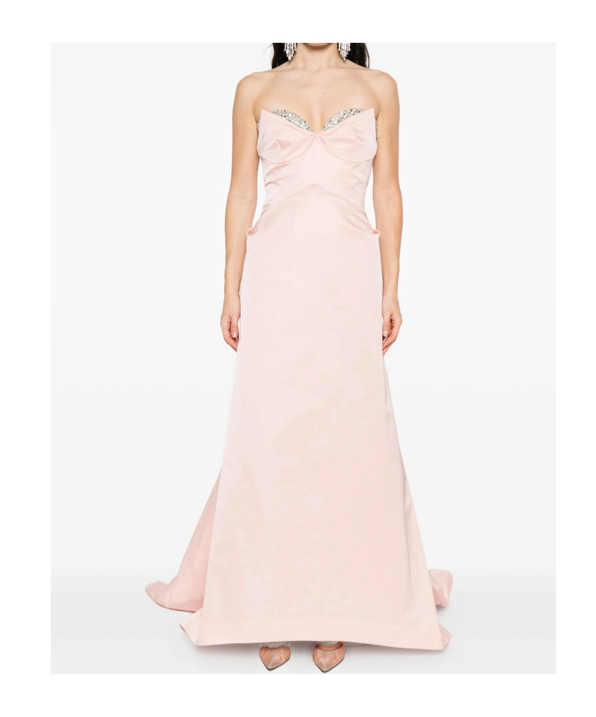 Alexander Mcqueen Off-the-shoulder Embellished Neckline Tiered Skirt In Pink