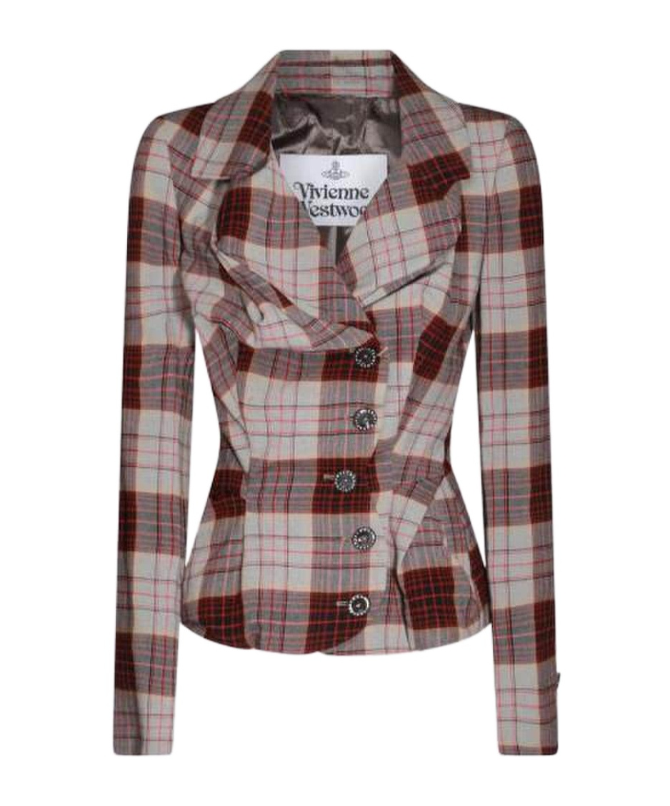 Vivienne Westwood Drunken Tailored Checked Wool Blazer In Gray
