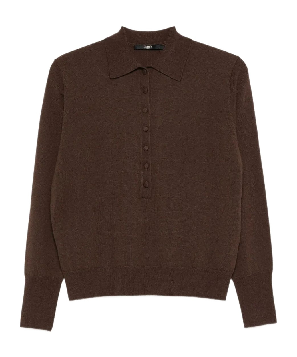 Seventy Button-placket Long-sleeves Polo Top In Brown