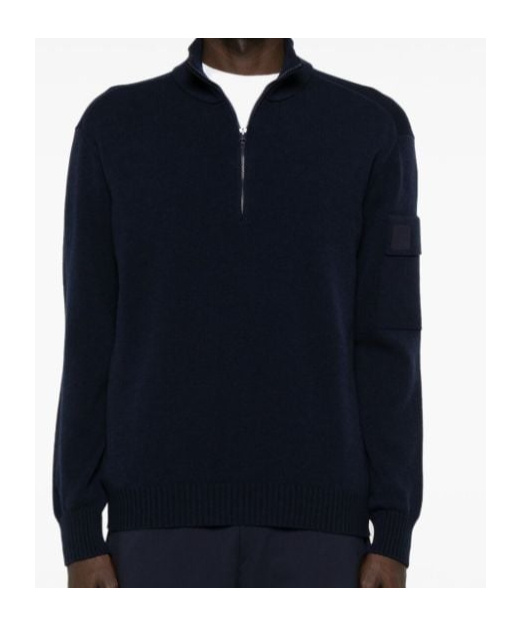 C.p. Company Light Fleece Half Zipped Sweatshirt Total Eclipse Blue In Black