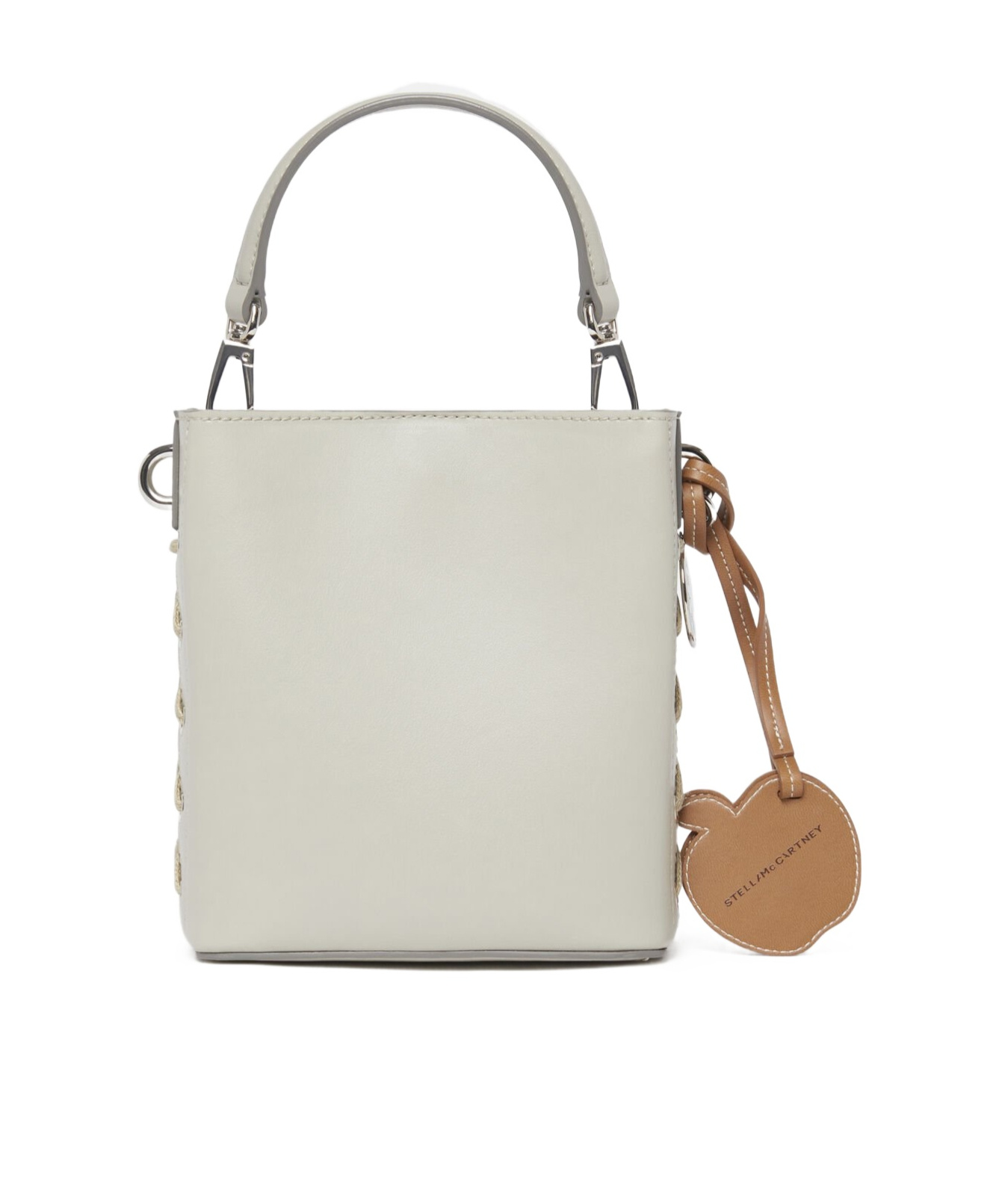 Stella Mccartney Frayme Logo-charm Bucket Bag In White