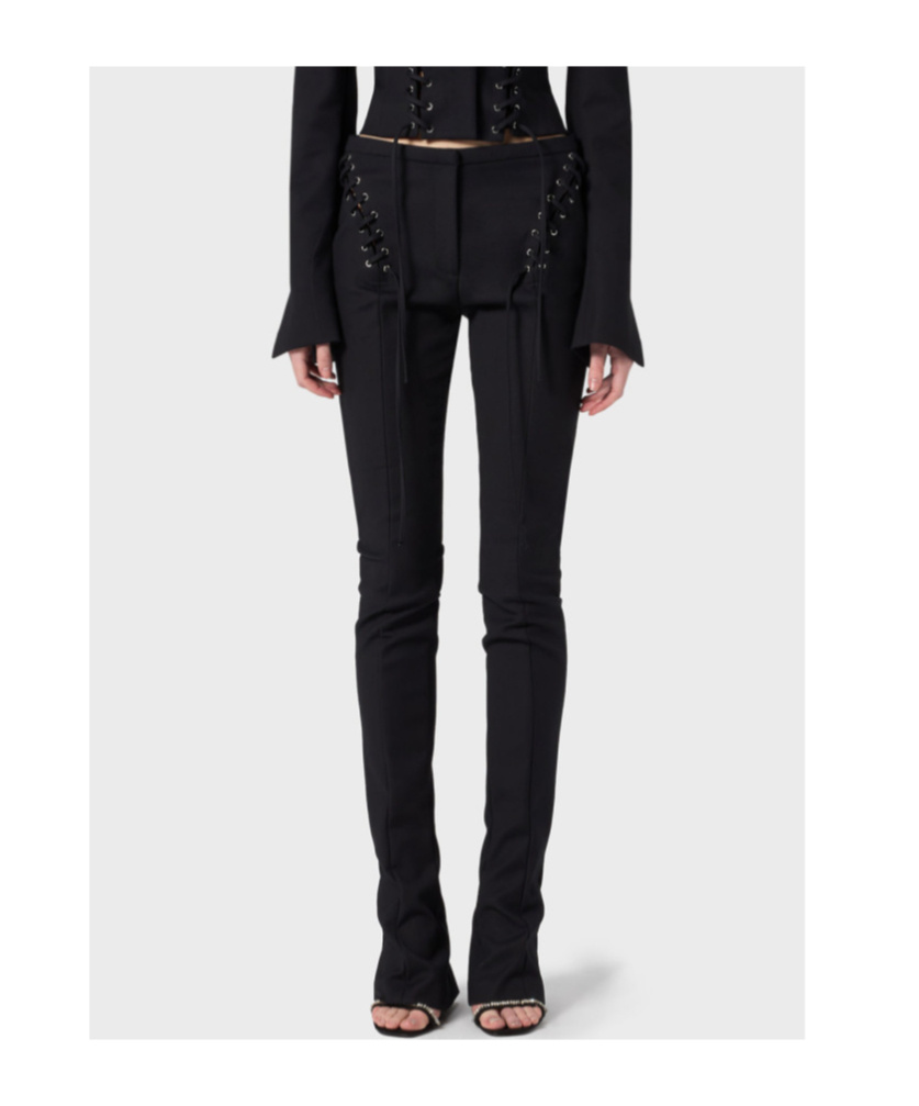 Blumarine Stretch Cotton Pants With Eyelets And Straps In Black