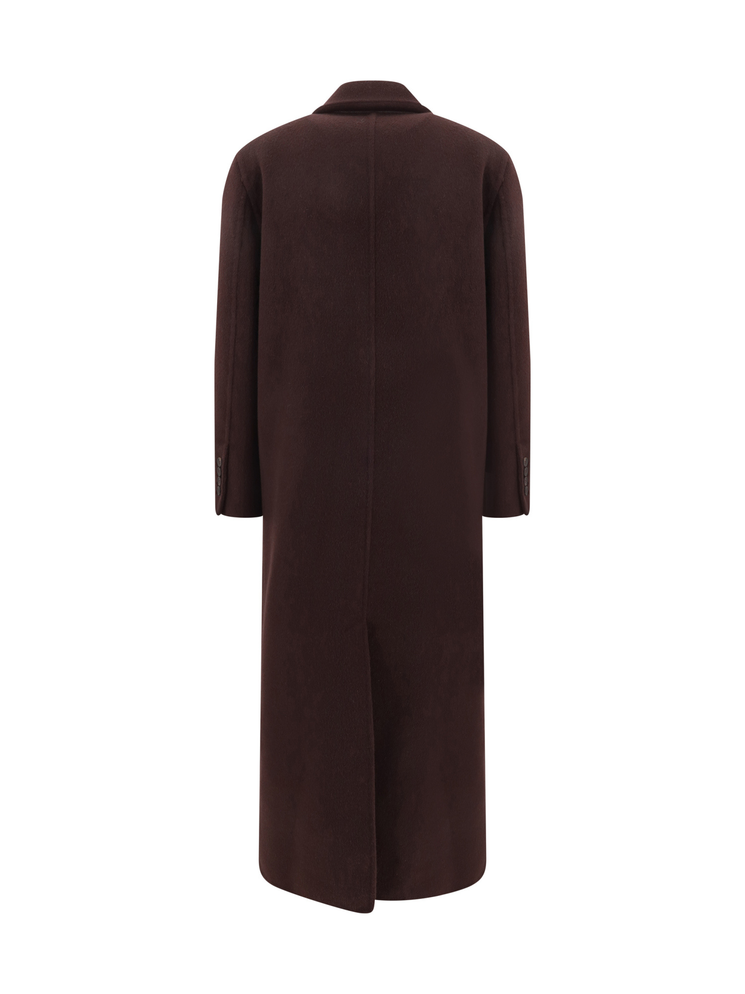 Brunello Cucinelli Long Double-breasted Cashmere Coat With Back Vent In Burgundy