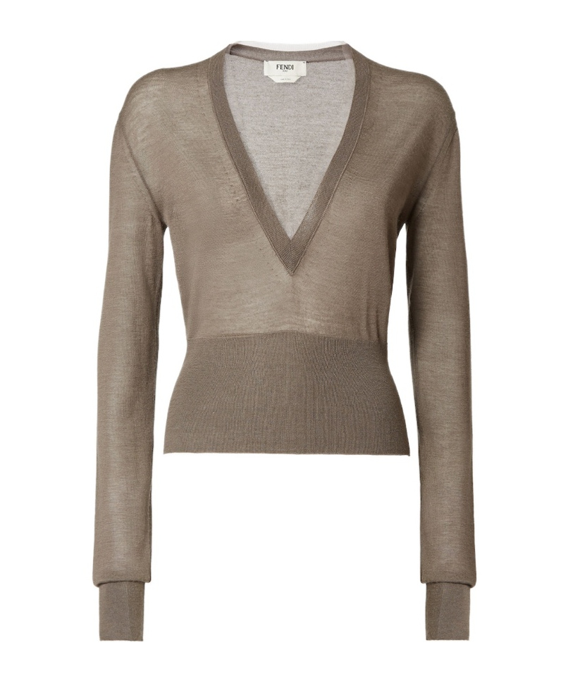 Fendi Cashmere Blend Sweater Featuring Contrast Trim In Gray