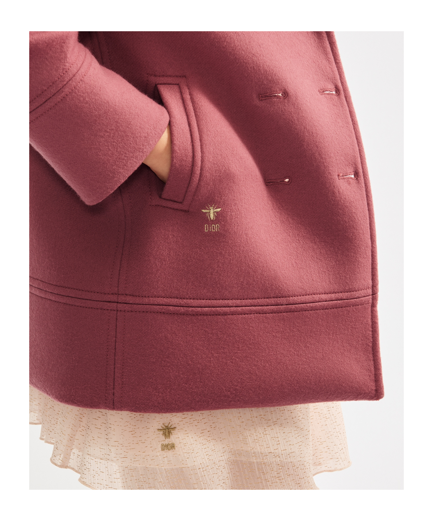 Dior Wool Long-sleeved Coat In Pink