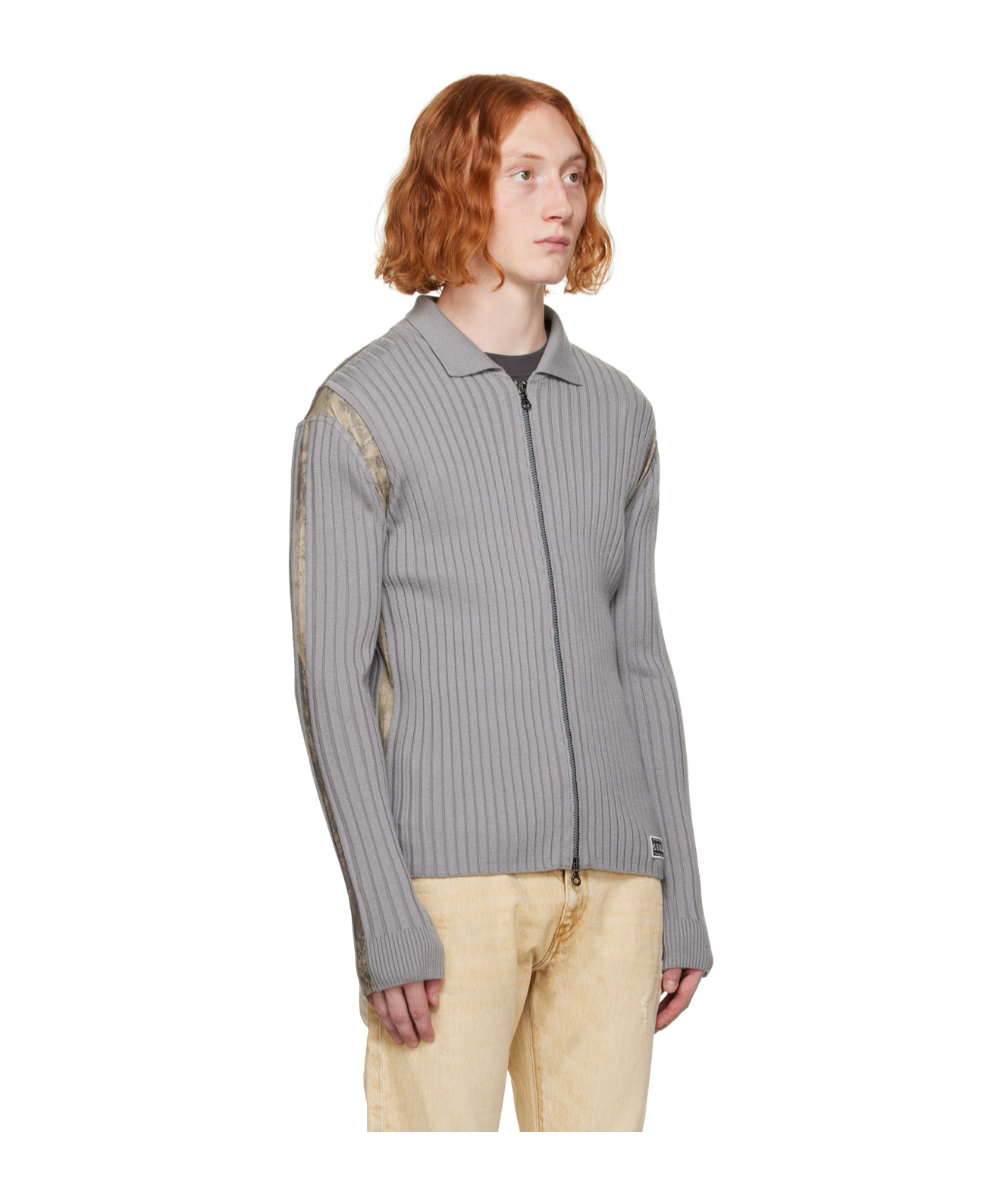 Diesel Ribbed-knit Zipped Cardigan In Gray