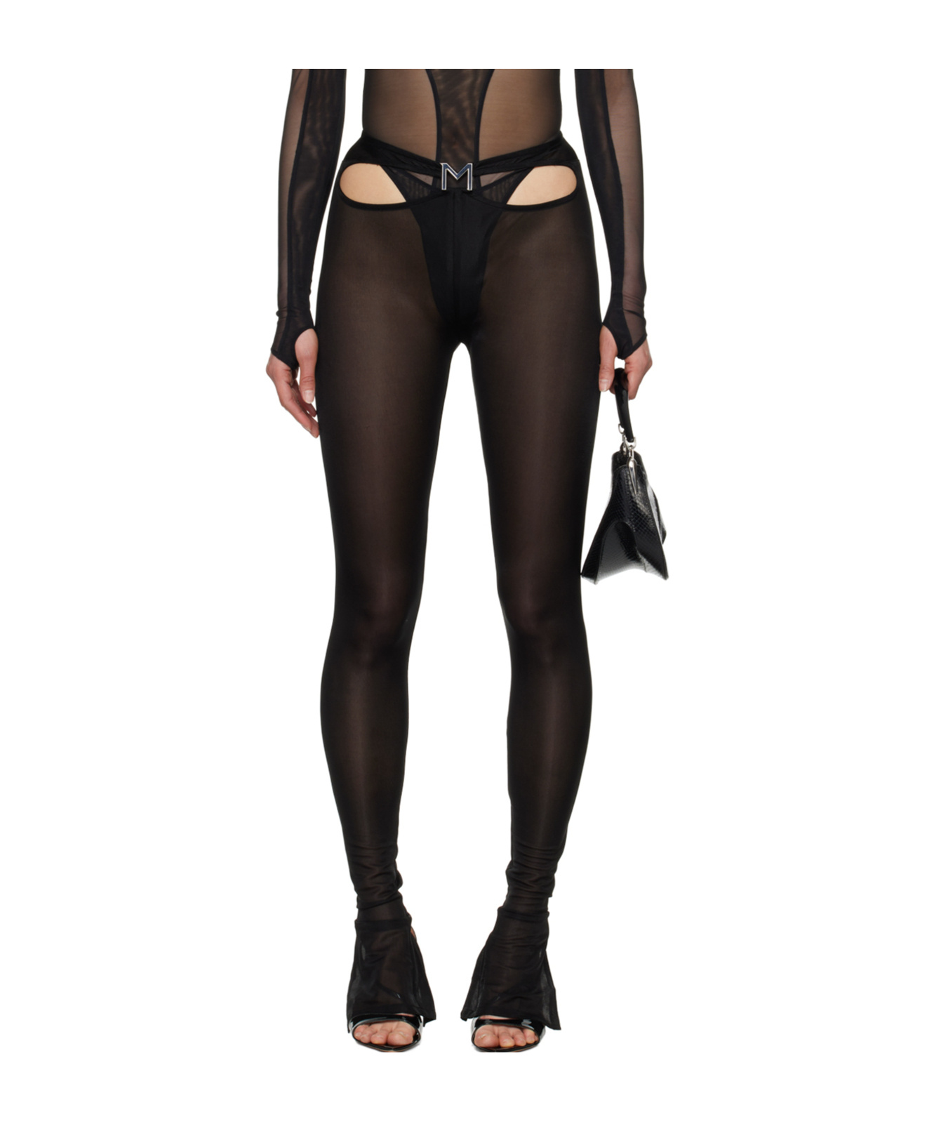 Mugler Logo-plaque Cut-out Leggings In Black