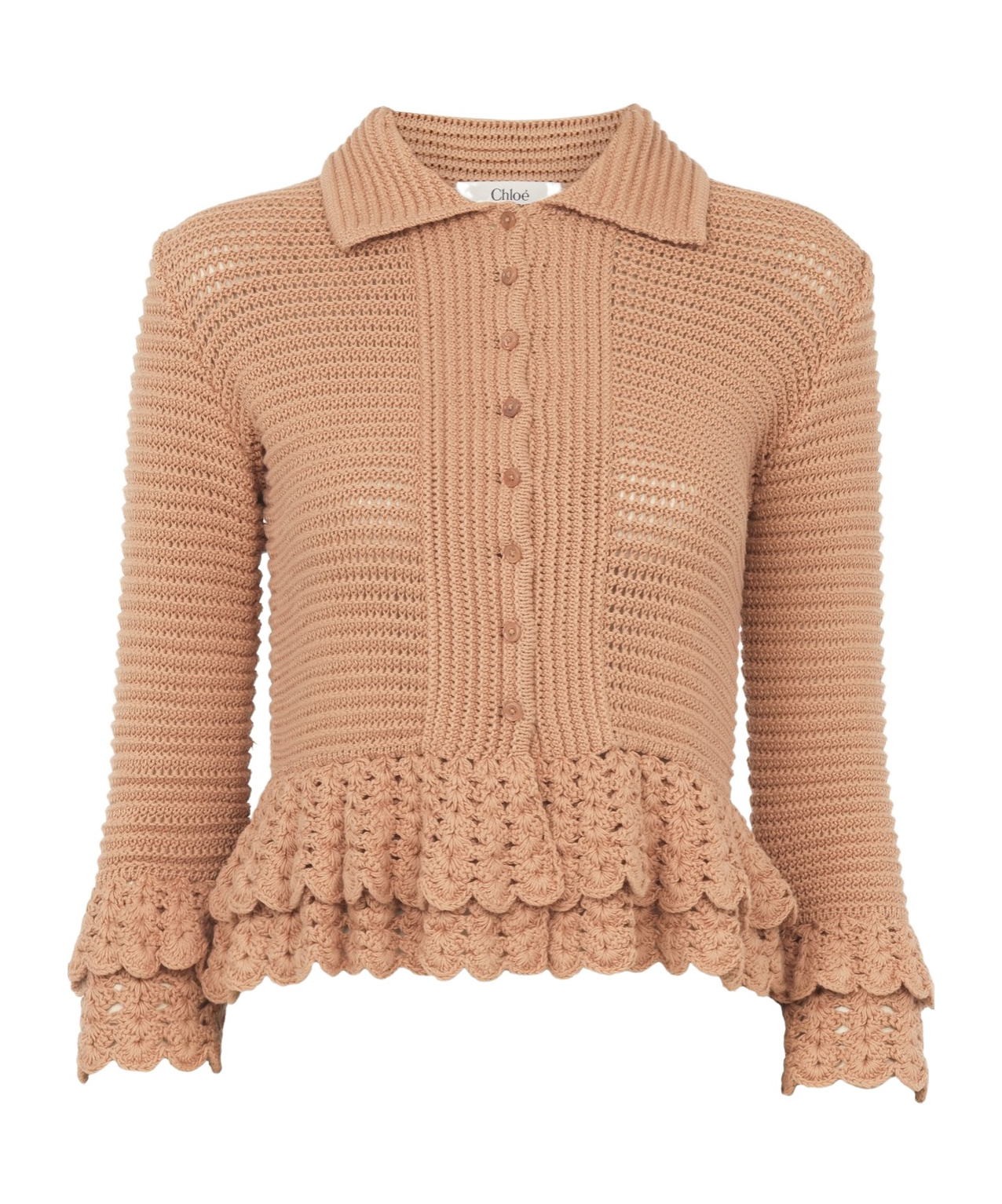 Shop Chloé Crochet-knit Cotton Cardigan In Nude