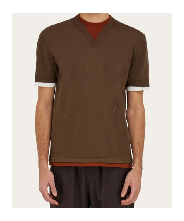 Ferragamo Layered Knitted T-shirt In Brown