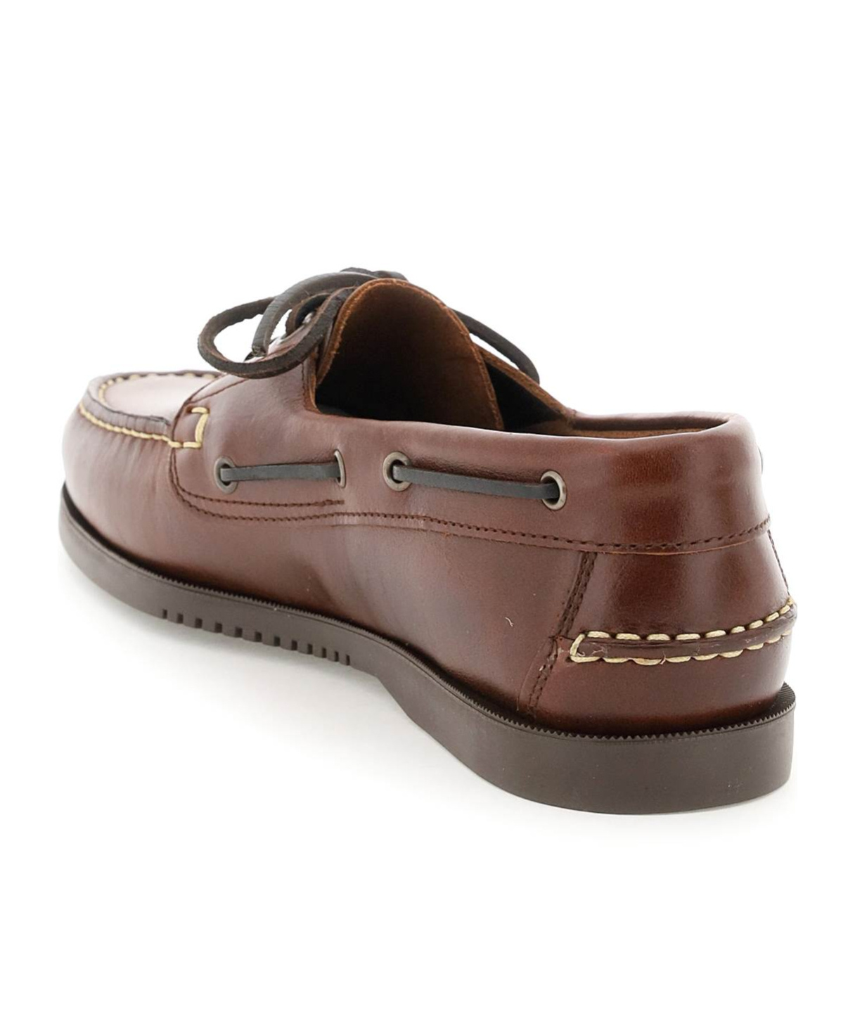 Paraboot Curled Toe Leather Moccasins With Lace-up Detailing In Brown