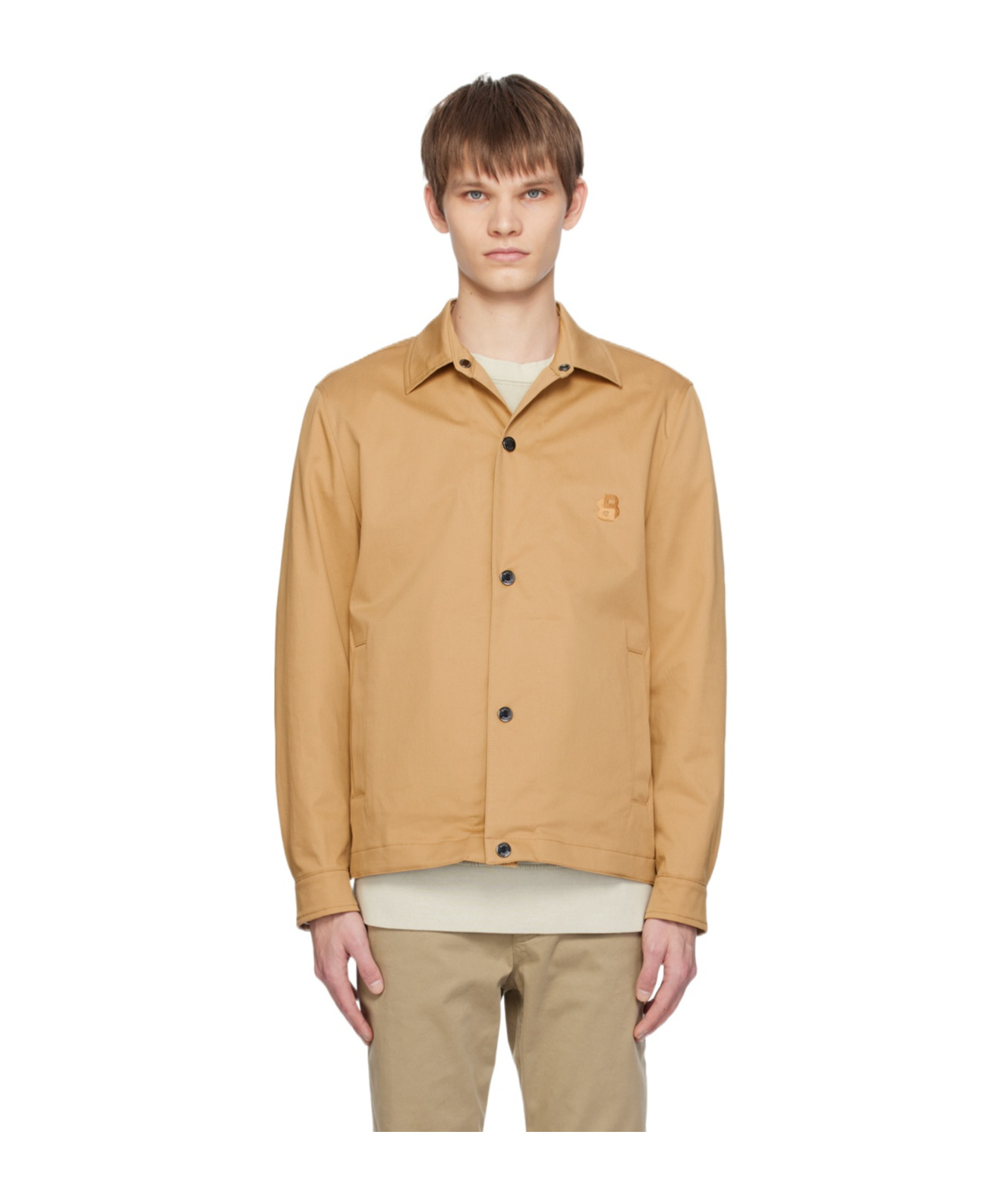 Hugo Boss Relaxed-fit Snap Casual Jacket In Brown