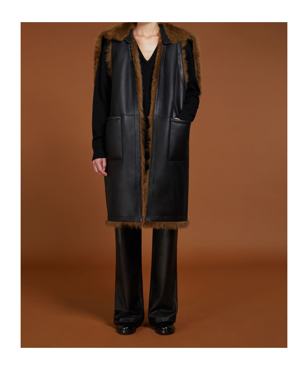 Max Mara Double-sided Wool Vest Coat In Black
