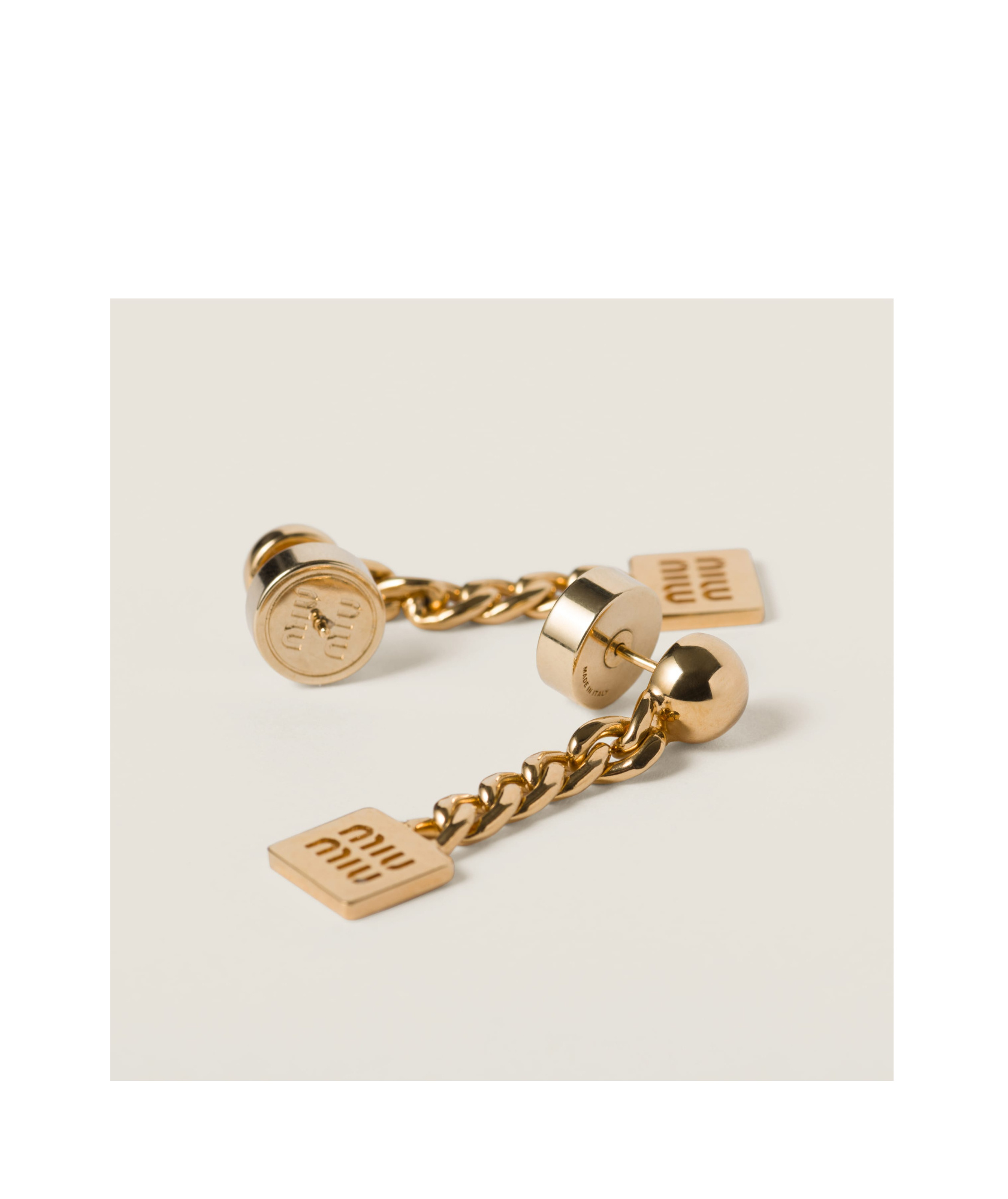 Miu Miu Logo-detailed Drop Earrings In Yellow