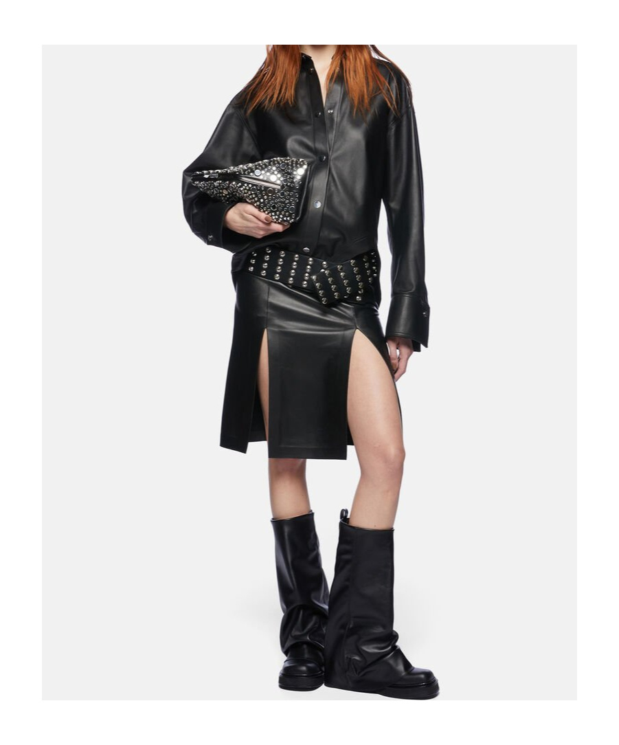 Attico Long-sleeved Leather Shirt In Black