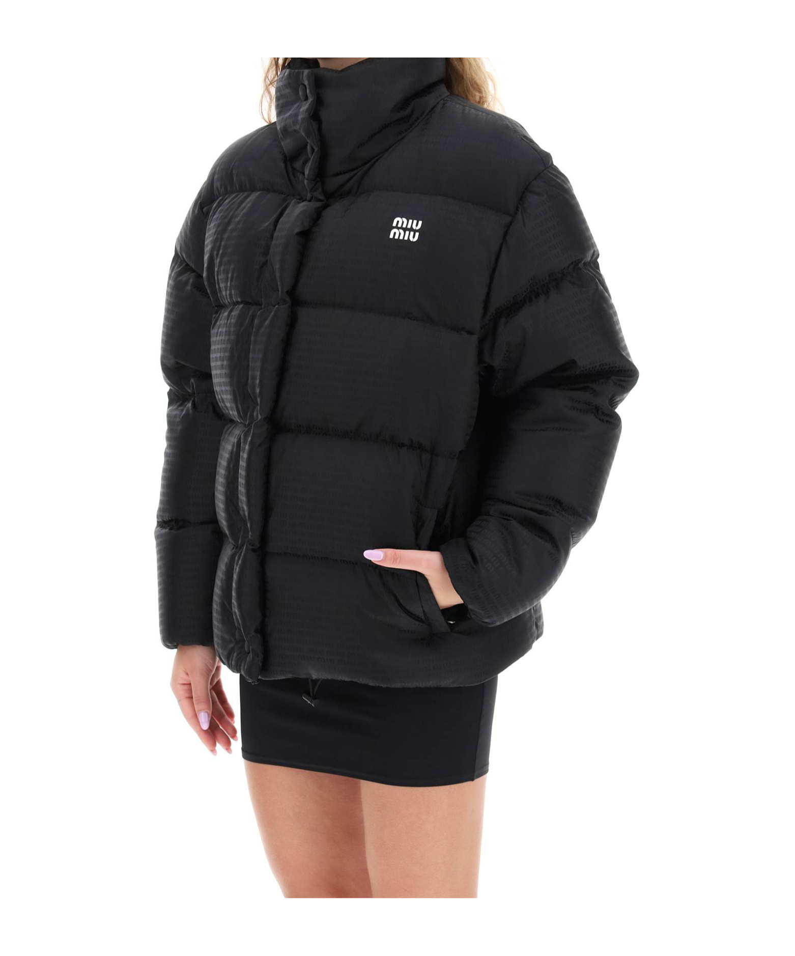 Miu Miu Logo-print Padded Jacket In Black